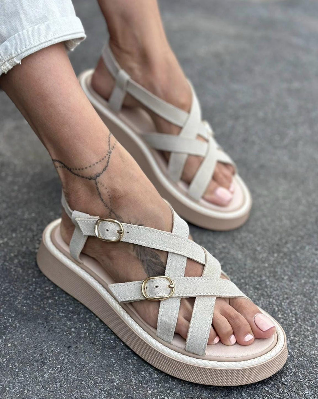 Comfortable Strappy Summer Sandals | Women's Chunky Sole Casual Walking Shoes | Lightweight Leather Suede Flats