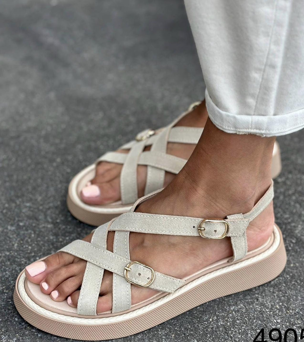 Comfortable Strappy Summer Sandals | Women's Chunky Sole Casual Walking Shoes | Lightweight Leather Suede Flats