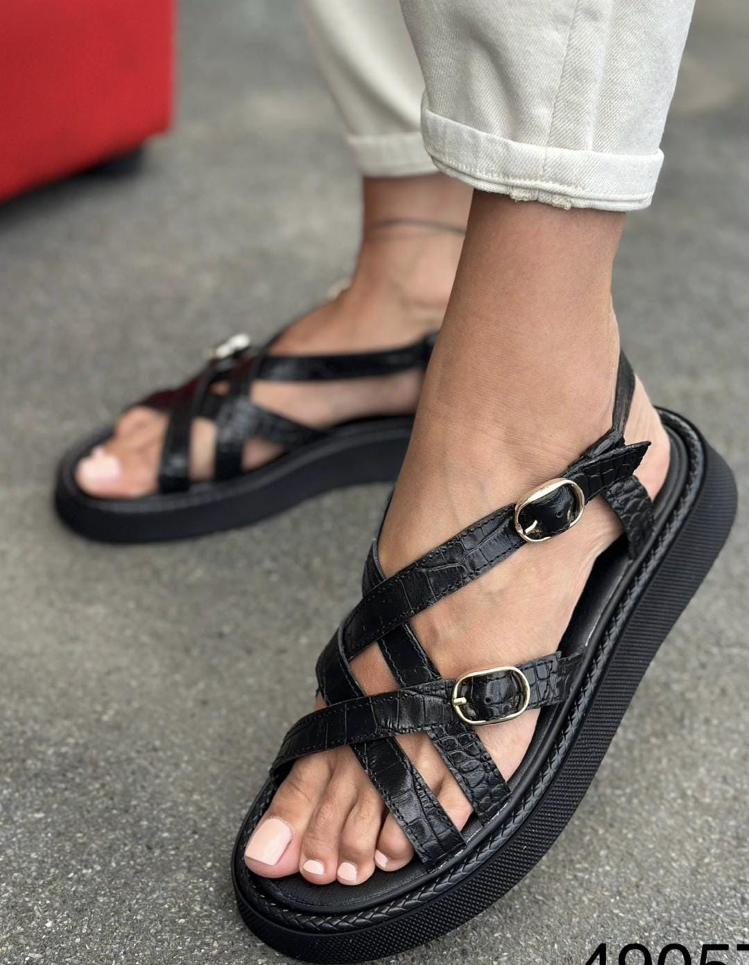 Comfortable Strappy Summer Sandals | Women's Chunky Sole Casual Walking Shoes | Lightweight Leather Suede Flats