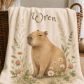Personalized Capybara Baby Blanket, Custom Name Nursery Blanket, Woodland Animal Baby Gift, Floral Capybara Blanket, Baby Shower Gift