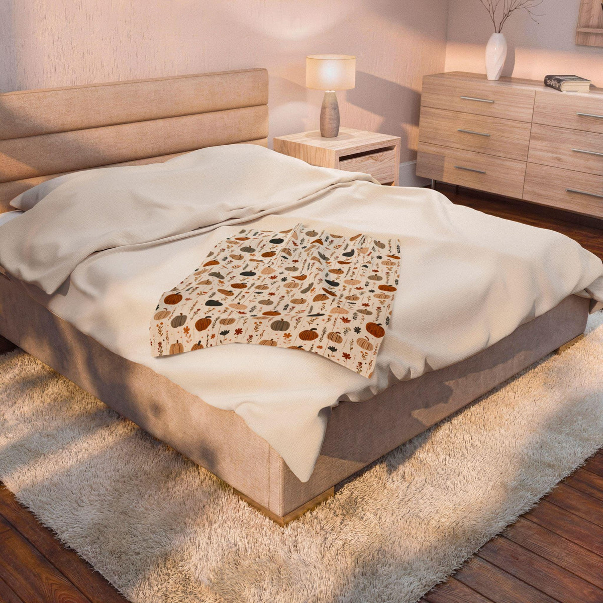 Boho Fall Pumpkin Blanket Autumn Leaves Plaid Velveteen Plush Throw Cozy Thanksgiving Decor