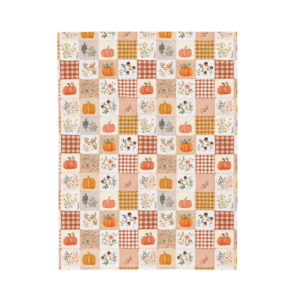 Autumn Patchwork Pumpkin Blanket Fall Plaid Velveteen Plush Throw Grandmacore Farmhouse Decor