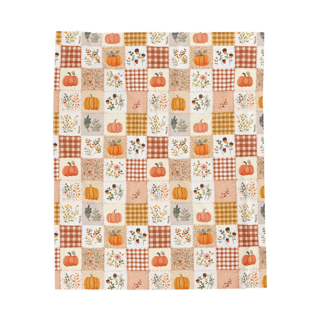Autumn Patchwork Pumpkin Blanket Fall Plaid Velveteen Plush Throw Grandmacore Farmhouse Decor