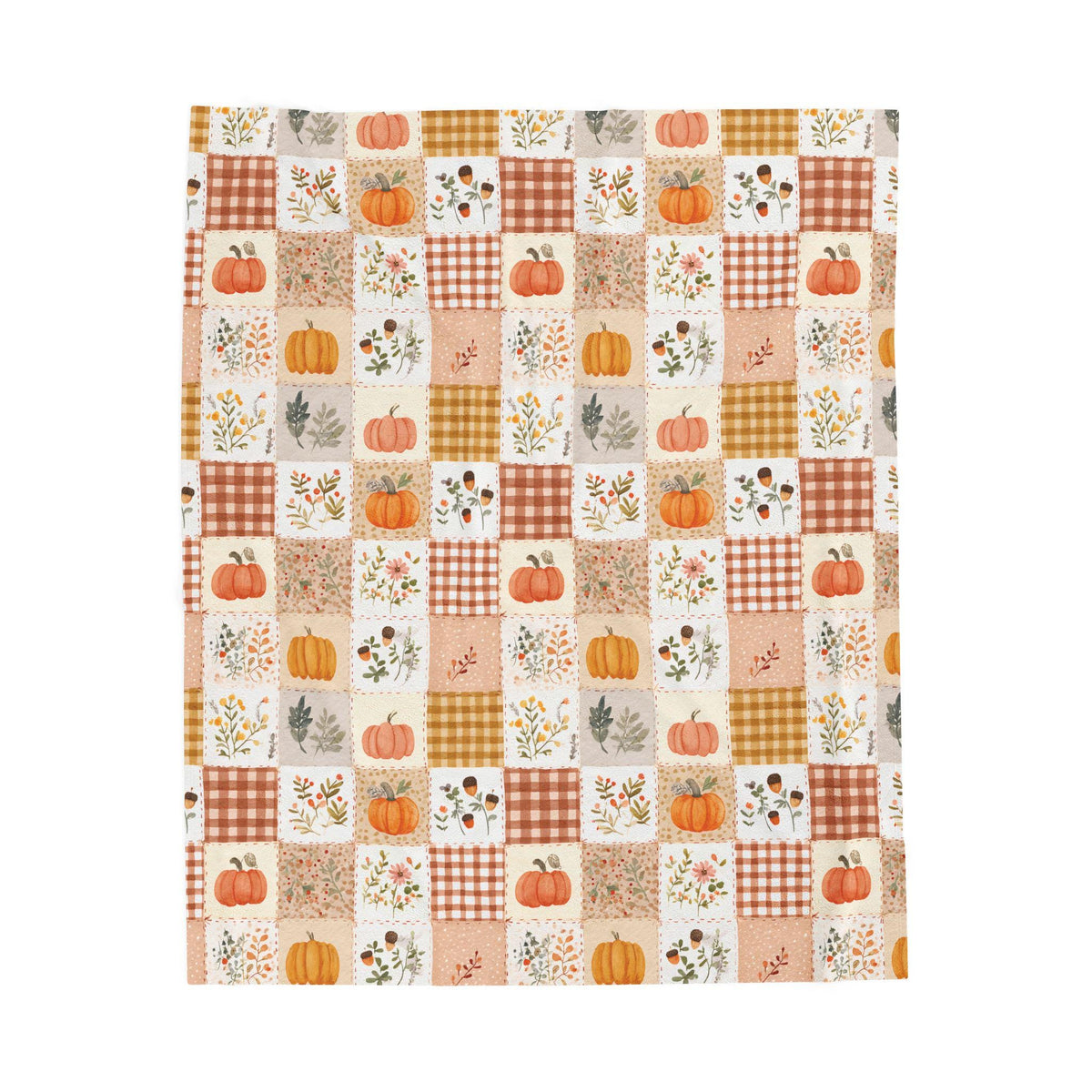 Autumn Patchwork Pumpkin Blanket Fall Plaid Velveteen Plush Throw Grandmacore Farmhouse Decor