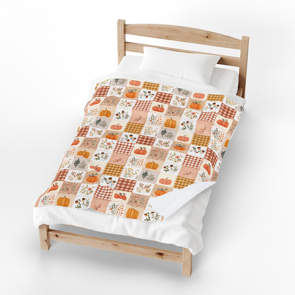 Autumn Patchwork Pumpkin Blanket Fall Plaid Velveteen Plush Throw Grandmacore Farmhouse Decor