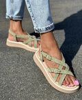 Comfortable Strappy Summer Sandals | Women's Chunky Sole Casual Walking Shoes | Lightweight Leather Suede Flats