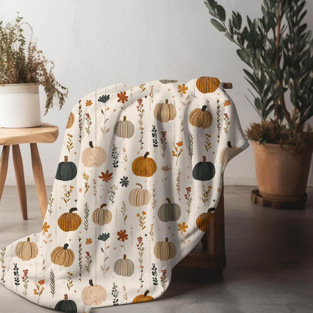 Boho Fall Pumpkin Blanket Autumn Leaves Plaid Velveteen Plush Throw Cozy Thanksgiving Decor