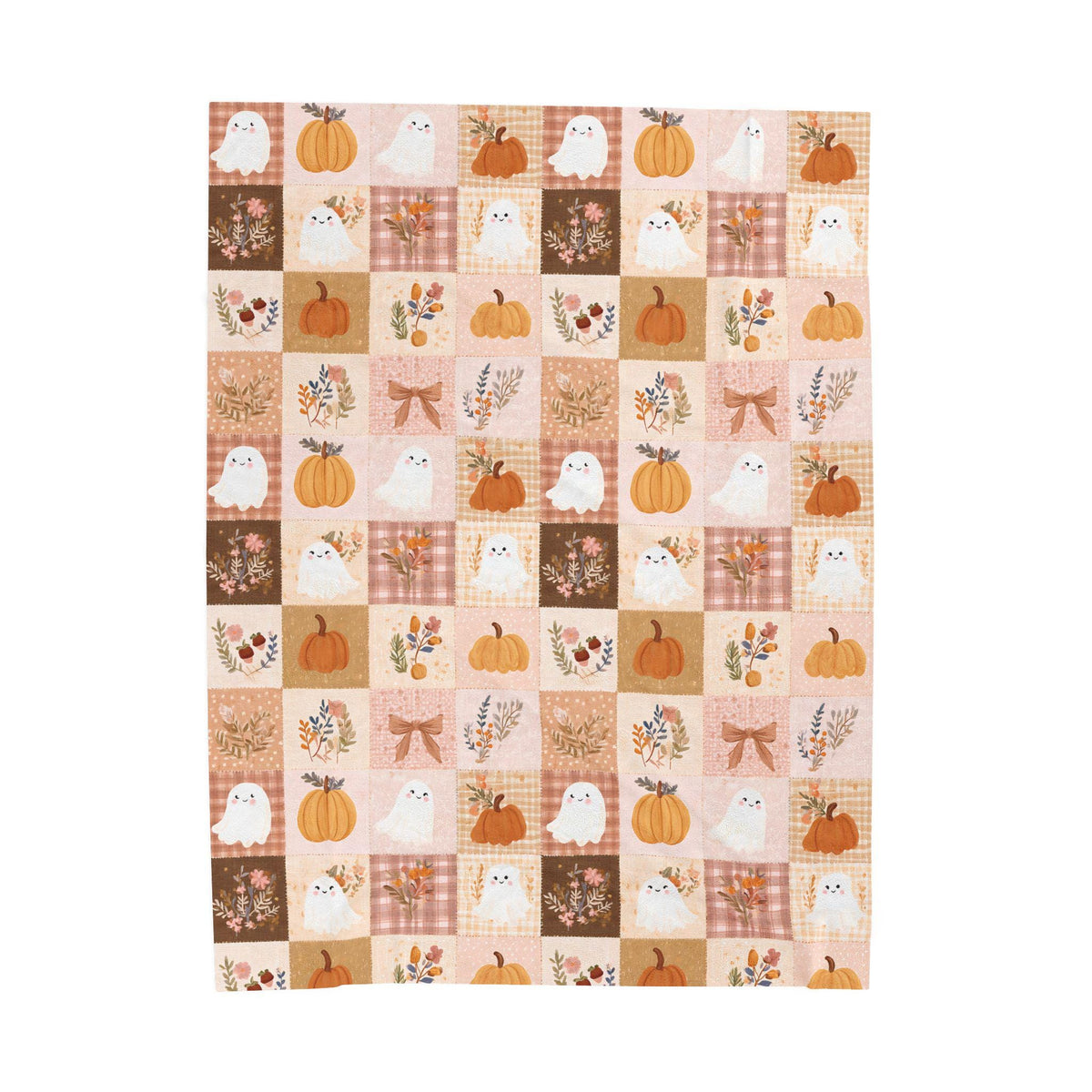 Patchwork Halloween Ghost Blanket Pumpkin Plaid Velveteen Plush Throw Grandmacore Farmhouse Decor