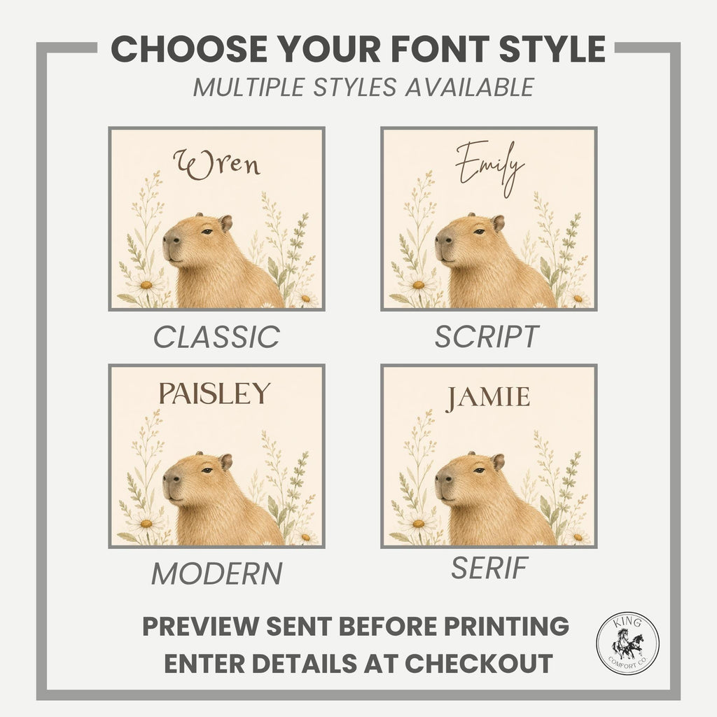 Personalized Capybara Baby Blanket, Custom Name Nursery Blanket, Woodland Animal Baby Gift, Floral Capybara Blanket, Baby Shower Gift