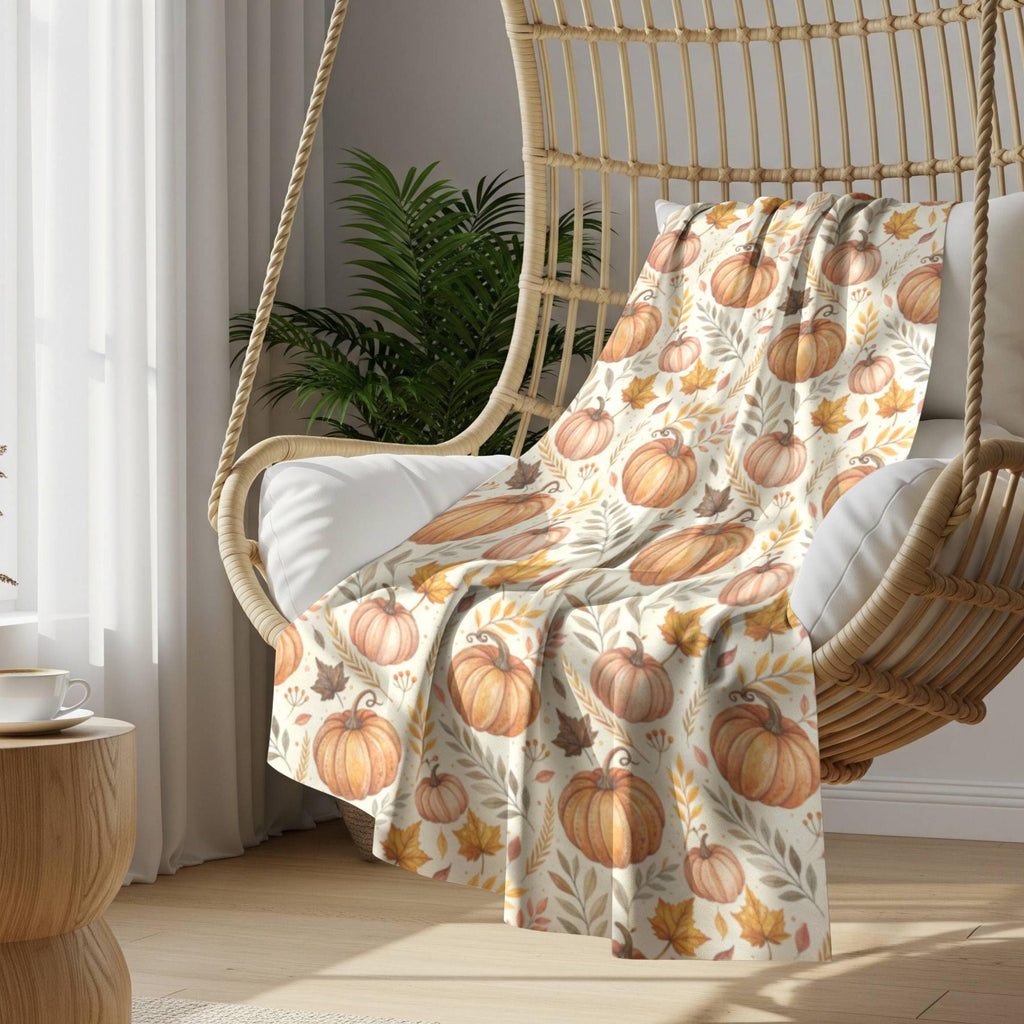 Cozy Pumpkin Blanket Fall Throw | Sherpa or Velveteen Plush | Whimsical Autumn Floral | Cottagecore Pumpkin Spice Season Home Decor
