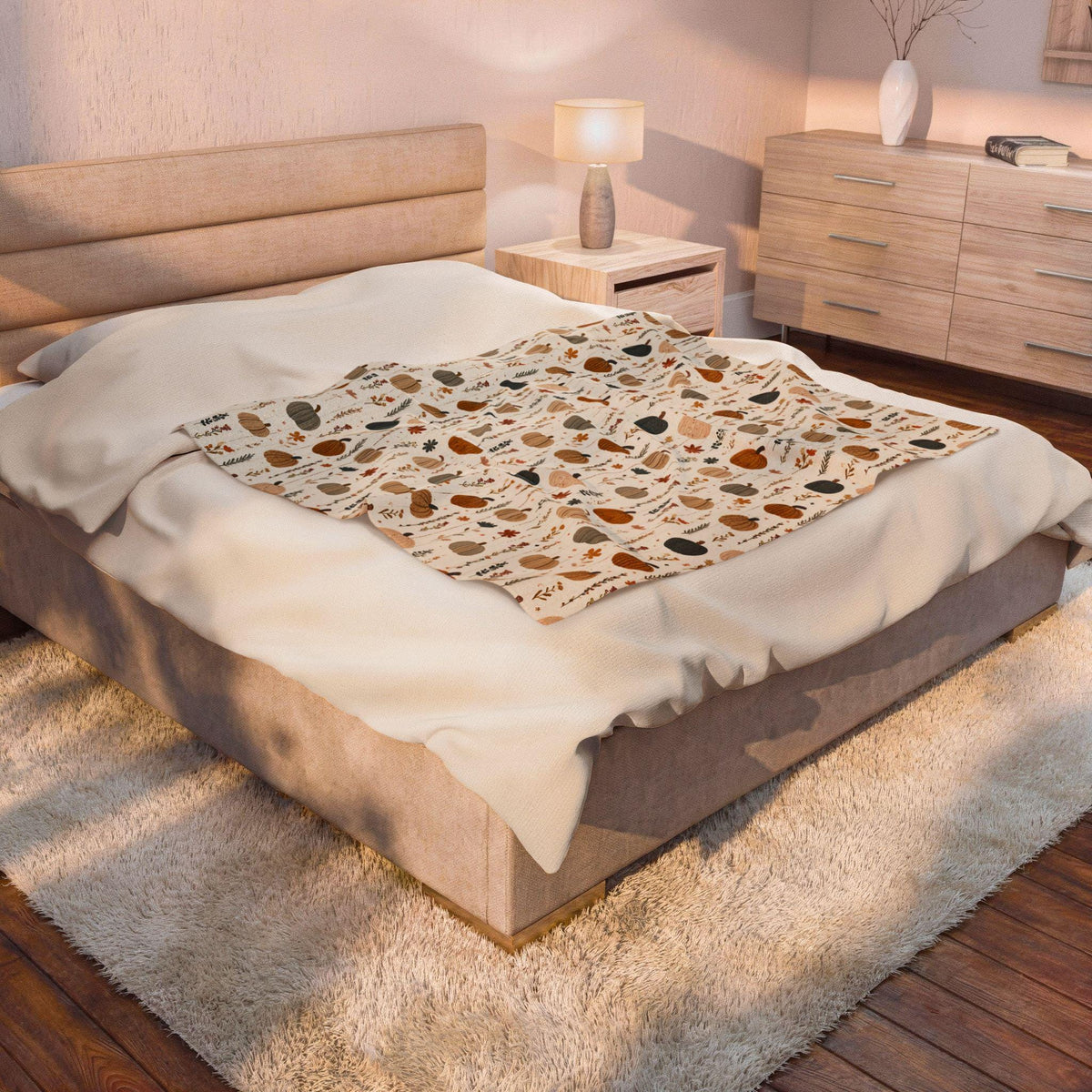 Boho Fall Pumpkin Blanket Autumn Leaves Plaid Velveteen Plush Throw Cozy Thanksgiving Decor