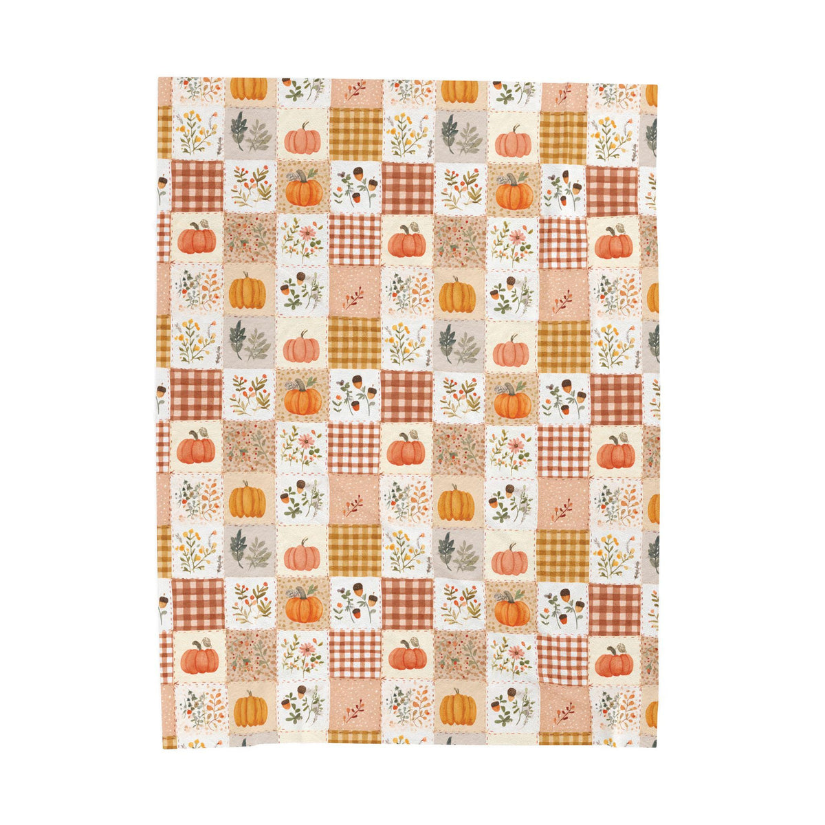Autumn Patchwork Pumpkin Blanket Fall Plaid Velveteen Plush Throw Grandmacore Farmhouse Decor