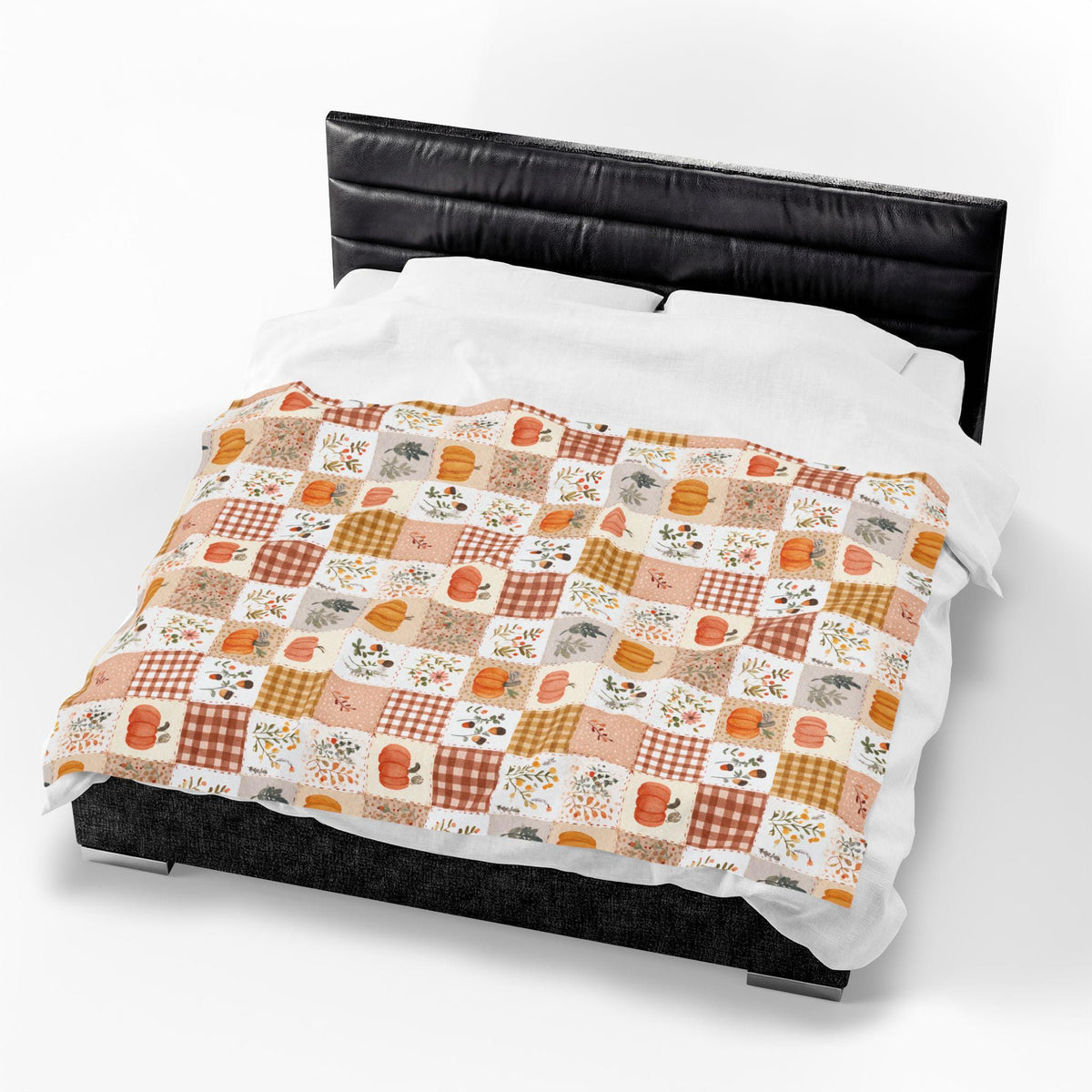 Autumn Patchwork Pumpkin Blanket Fall Plaid Velveteen Plush Throw Grandmacore Farmhouse Decor