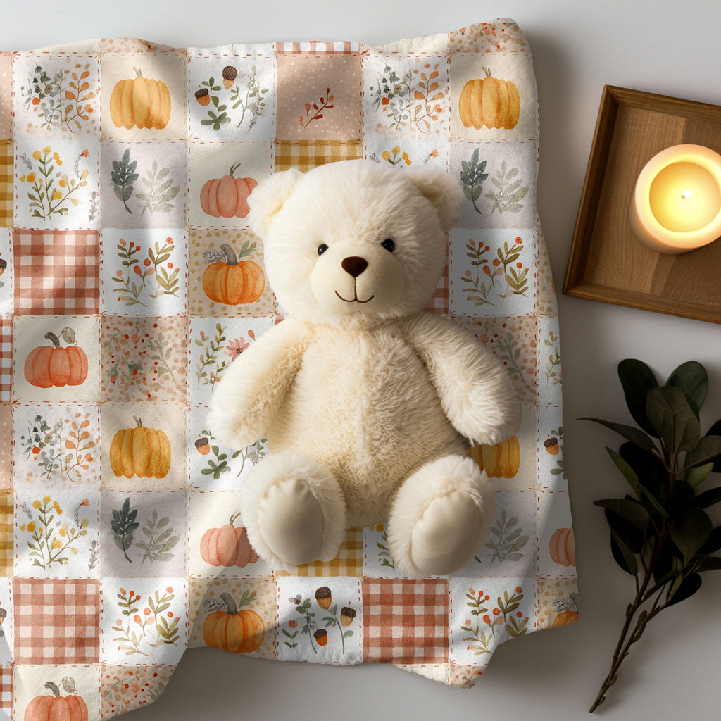 Autumn Patchwork Pumpkin Blanket Fall Plaid Velveteen Plush Throw Grandmacore Farmhouse Decor