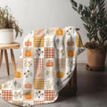 Autumn Patchwork Pumpkin Blanket Fall Plaid Velveteen Plush Throw Grandmacore Farmhouse Decor