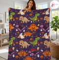 Halloween Dinosaur Blanket, Cute Spooky Dino Ghost Pumpkin Throw, Halloween Fleece Blanket, Kids Halloween Bedding, Cozy Autumn Gift