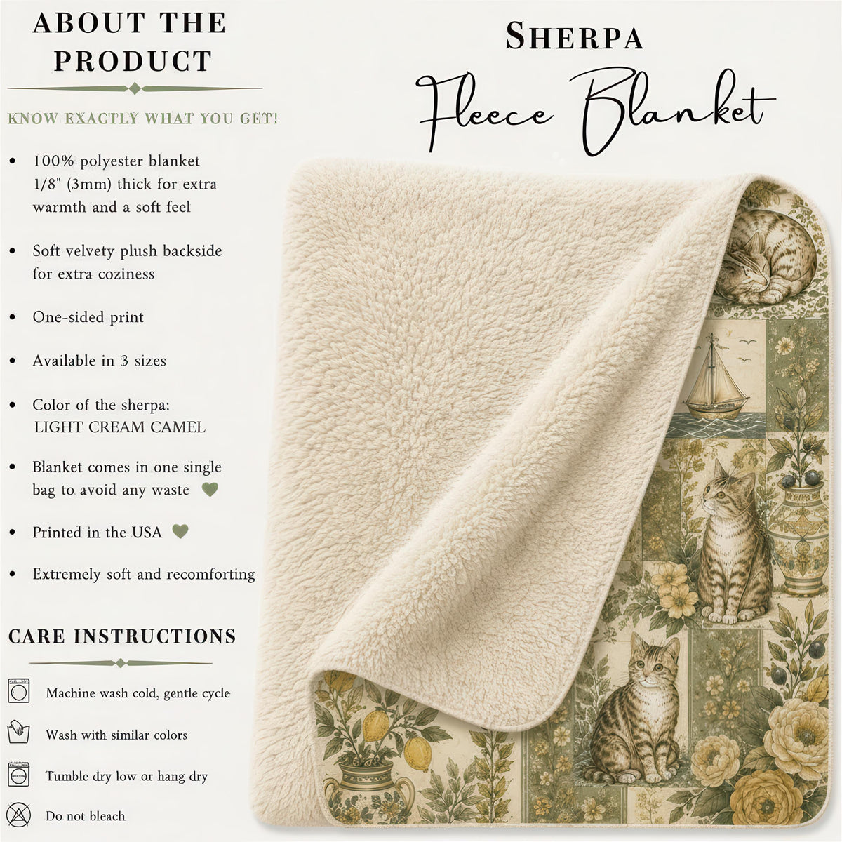 Sherpa Minky Soft Cozy Adult Kid Baby Blanket Vegetables Cats Garden Cats Lover Gift Boho