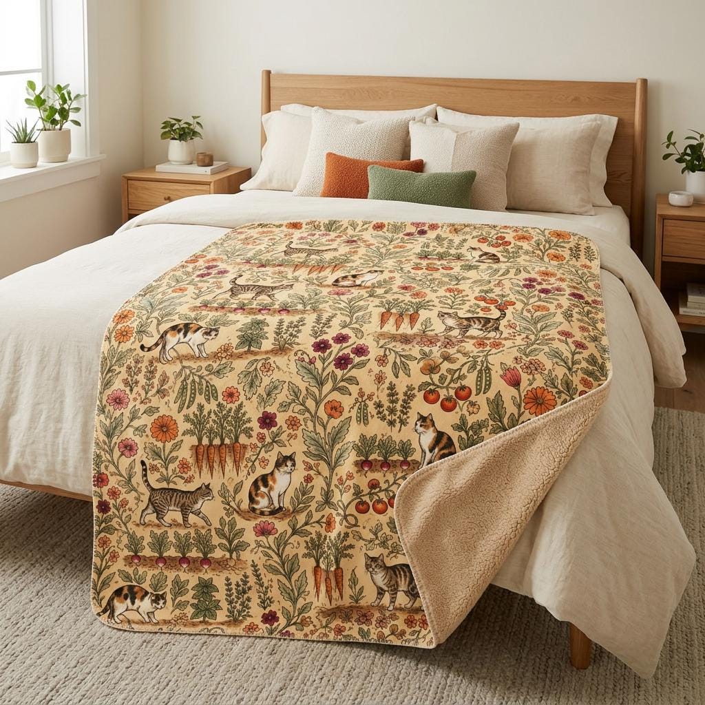 Sherpa Minky Soft Cozy Adult Kid Baby Blanket Vegetables Cats Garden Cats Lover Gift Boho