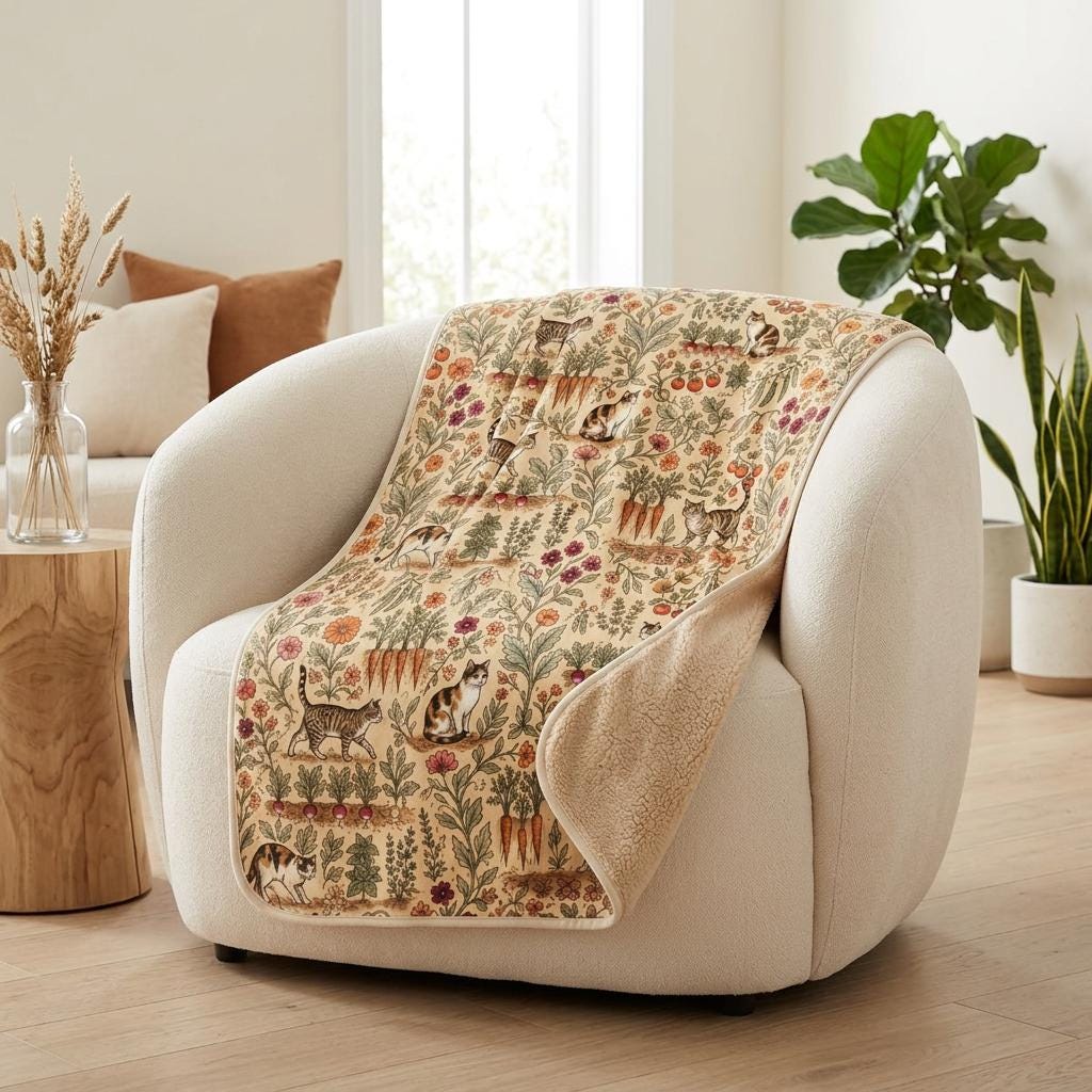 Sherpa Minky Soft Cozy Adult Kid Baby Blanket Vegetables Cats Garden Cats Lover Gift Boho