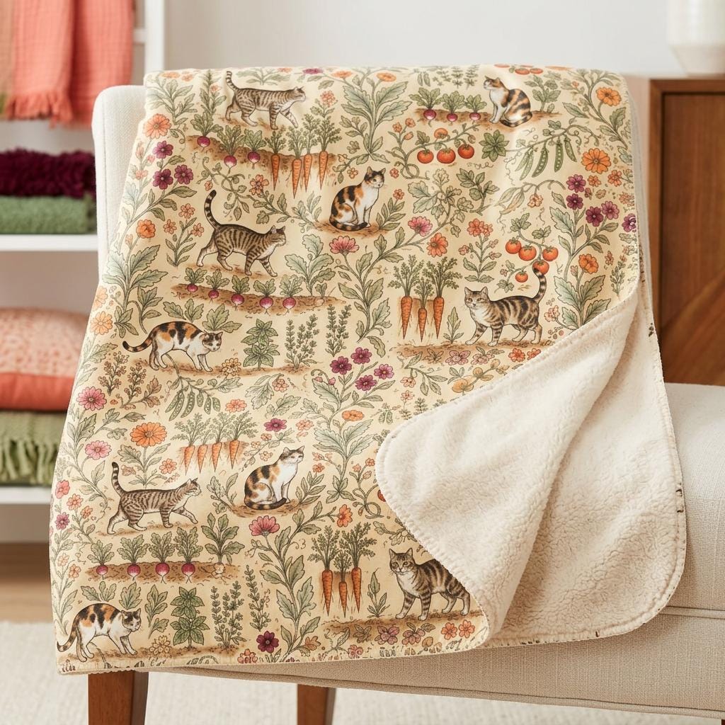 Sherpa Minky Soft Cozy Adult Kid Baby Blanket Vegetables Cats Garden Cats Lover Gift Boho