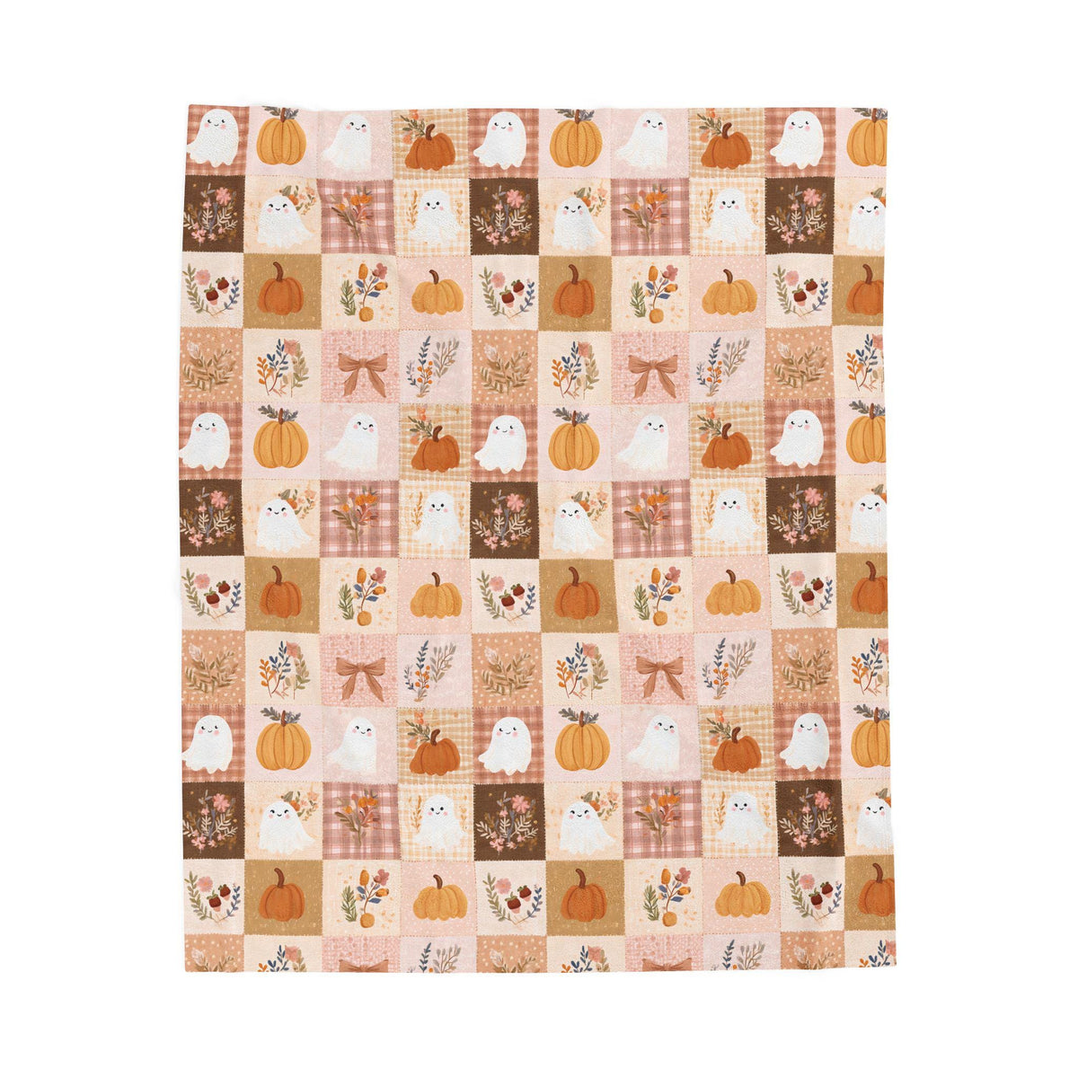 Patchwork Halloween Ghost Blanket Pumpkin Plaid Velveteen Plush Throw Grandmacore Farmhouse Decor