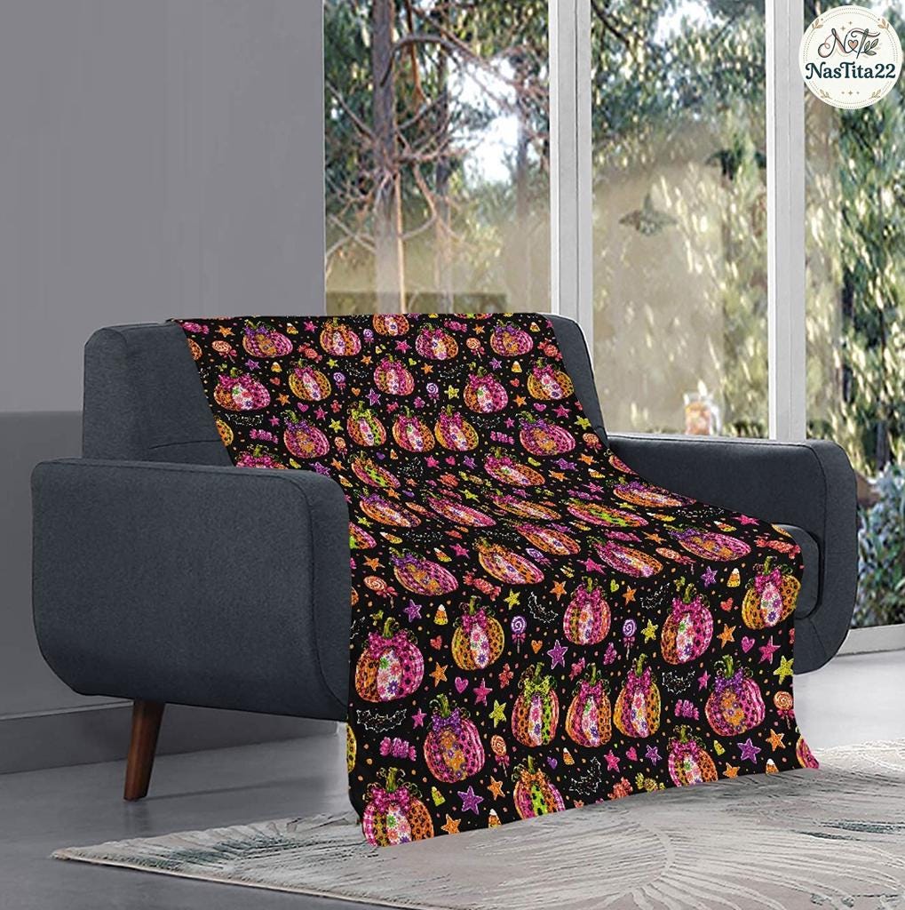 Preppy Colorful Bow Pumpkin Blanket, Coquette Fall Throw Blanket, Leopard Pumpkin Autumn Bedding, Trendy Pumpkin Season Gift,Cute Cozy Decor