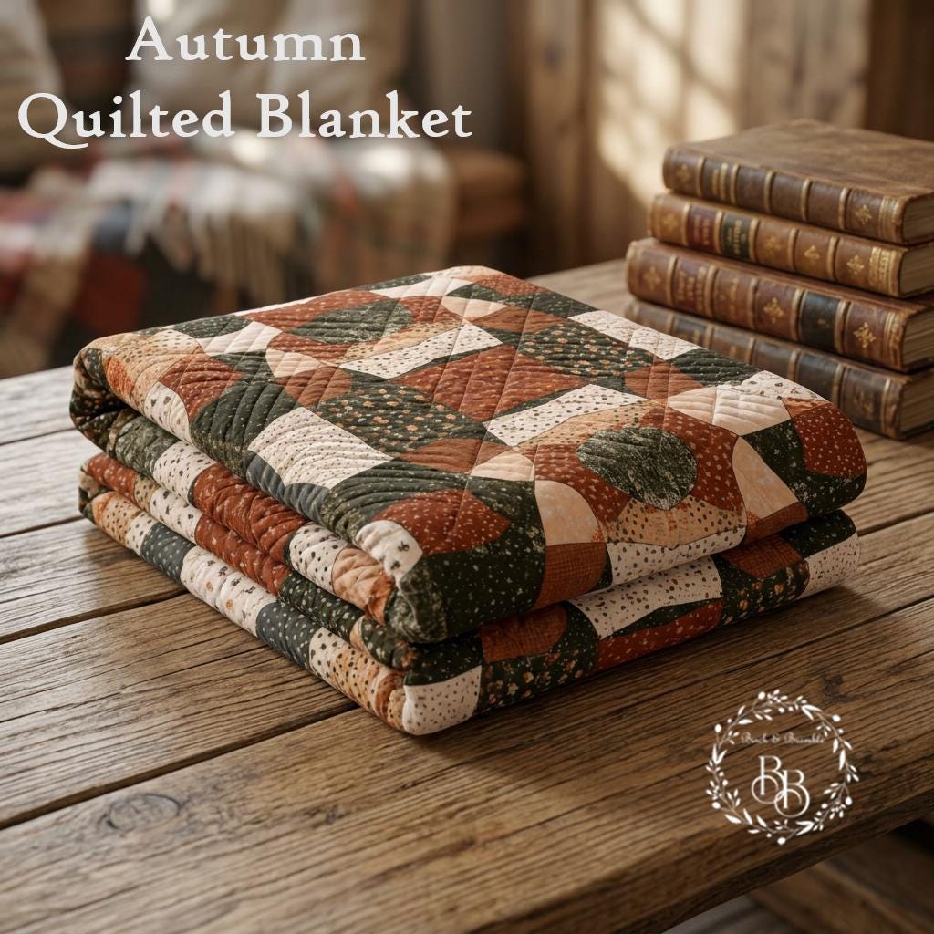 Harvest Folk Art Lap Quilt, Fall Blanket, Cozy Autumn Quilted Throw, Thanksgiving Gift