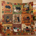Bookish Black Cat Fall Quilt: Autumn Pumpkin Patchwork Reading Blanket