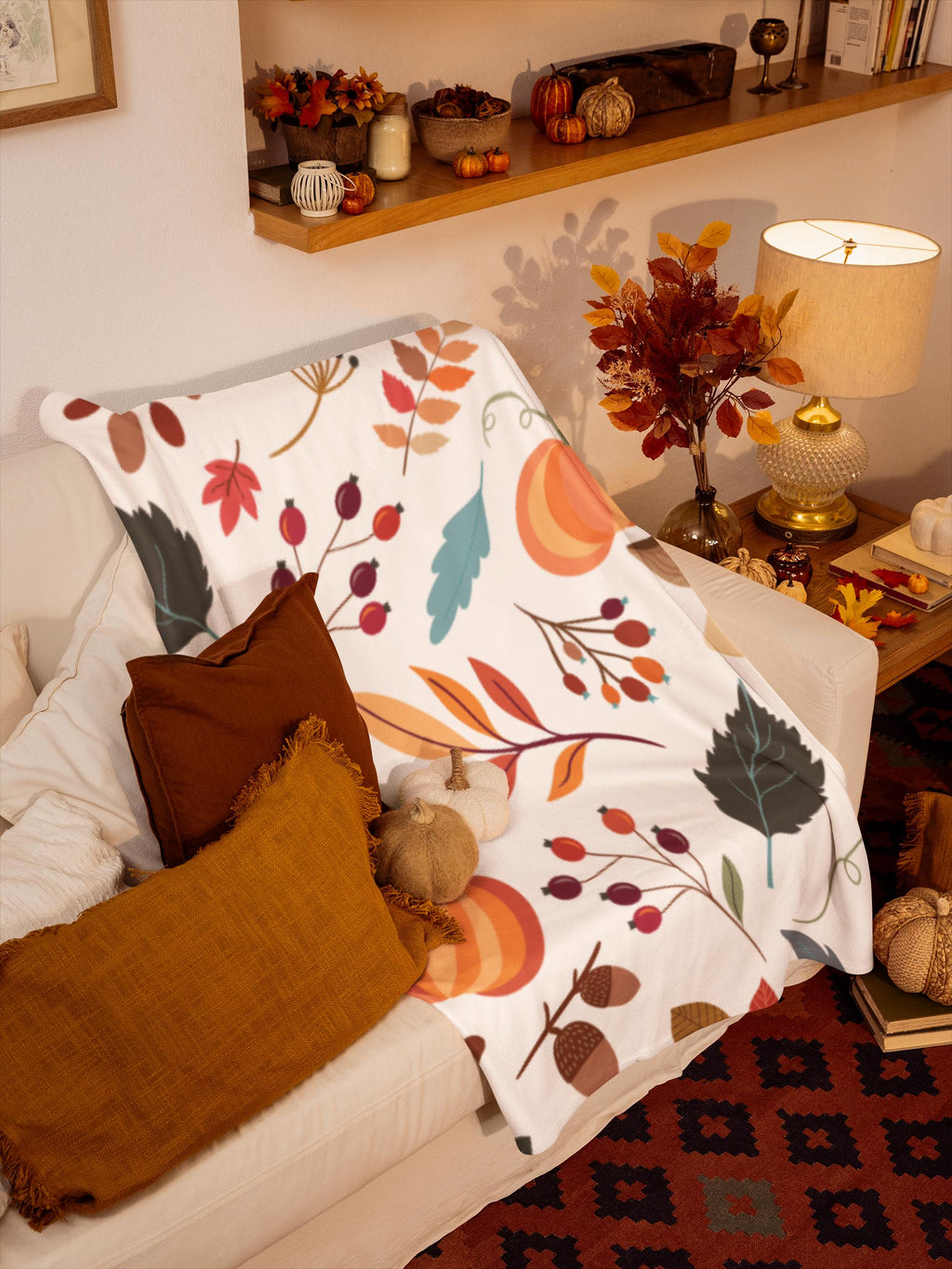 Autumn Throw Blanket | Harvest Blanket | Cozy Fall Throw | Pumpkins & Leaves | Halloween Throw Blanket | Halloween Gift | Fall Gift