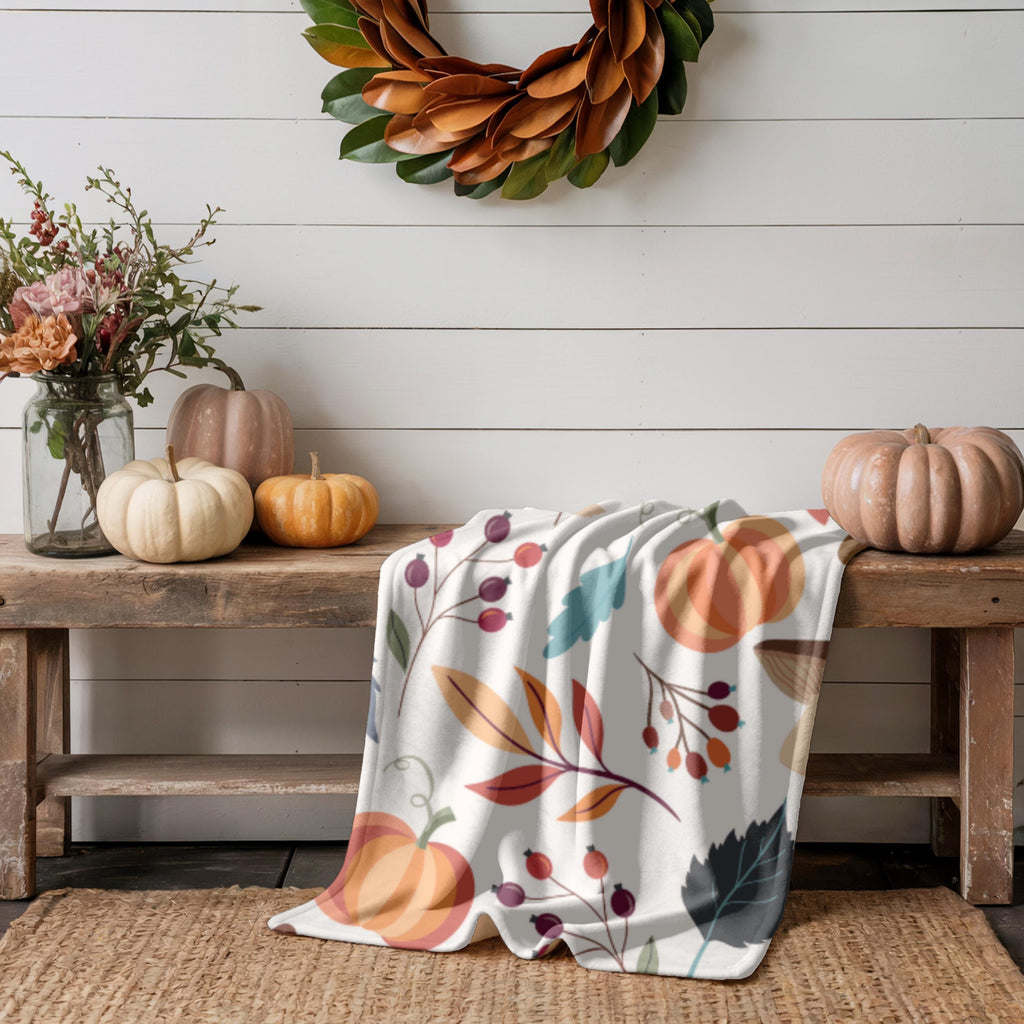 Autumn Throw Blanket | Harvest Blanket | Cozy Fall Throw | Pumpkins & Leaves | Halloween Throw Blanket | Halloween Gift | Fall Gift