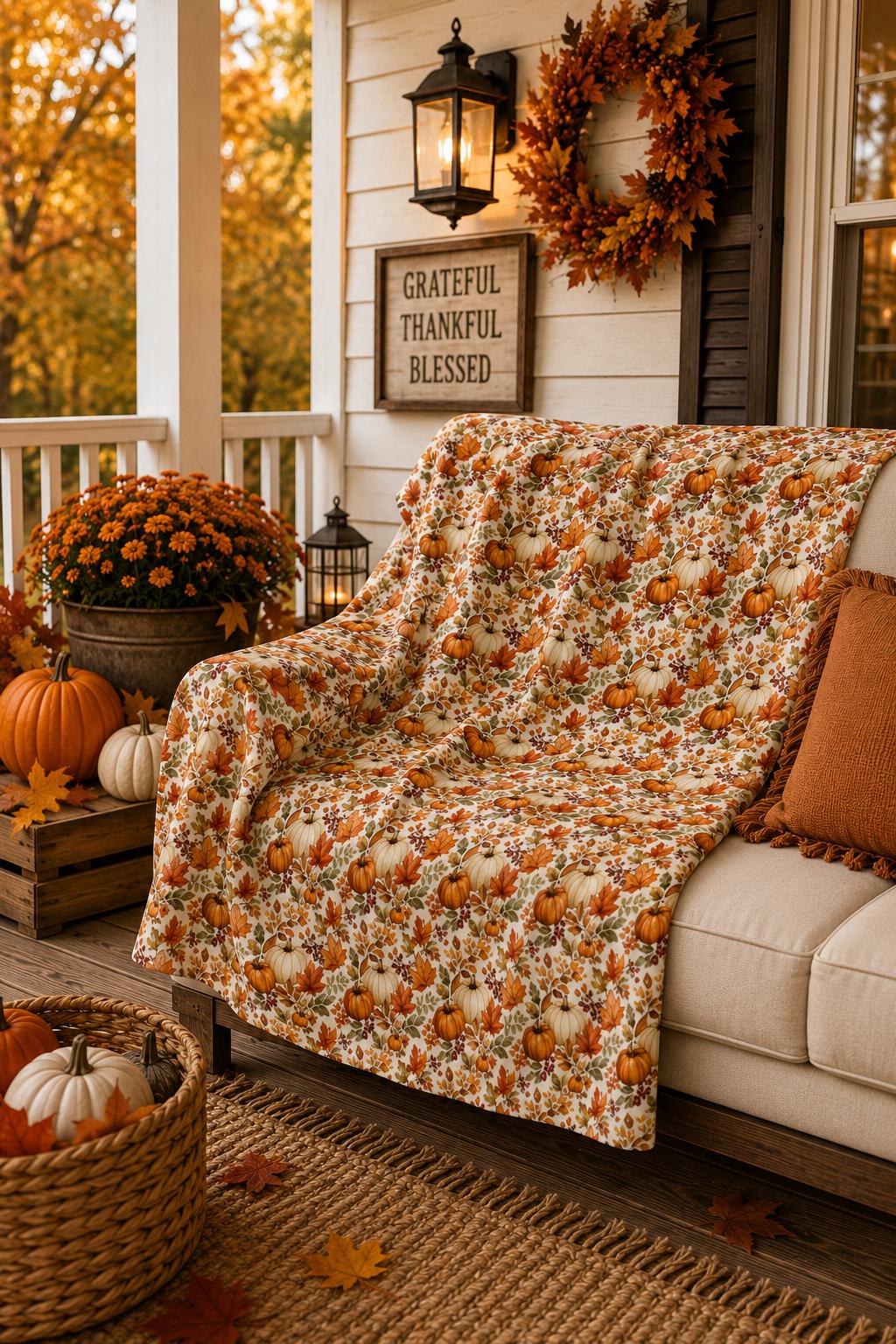 Luxury Pumpkin Harvest Throw Blanket Heirloom Fall Decor Autumn Pumpkin Blanket Farmhouse Thanksgiving Throw Cozy Fall Couch Blanket