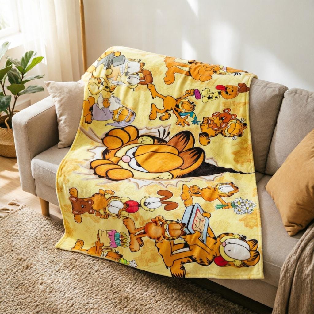 Vintage Garfield Comic Flannel Throw Blanket, Soft Plush Cozy Home Decor