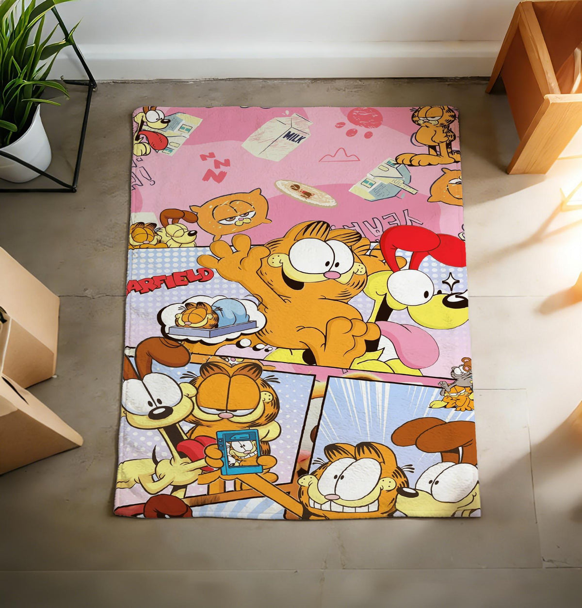 Vintage Garfield Comic Flannel Throw Blanket, Soft Plush Cozy Home Decor