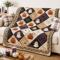 Halloween Pumpkin Ghost Quilt Blanket, Vintage Patchwork Throw, Spooky Season Bedding, Cozy Fall Farmhouse Decor, Autumn Halloween Gift