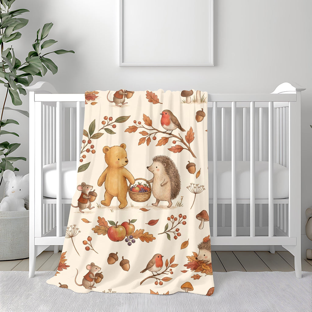 Winnie the Pooh Hedgehog Harvest Blanket | Woodland Autumn Nursery Throw