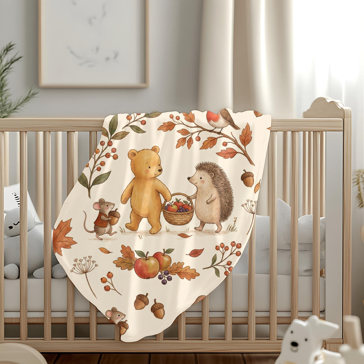 Winnie the Pooh Hedgehog Harvest Blanket | Woodland Autumn Nursery Throw