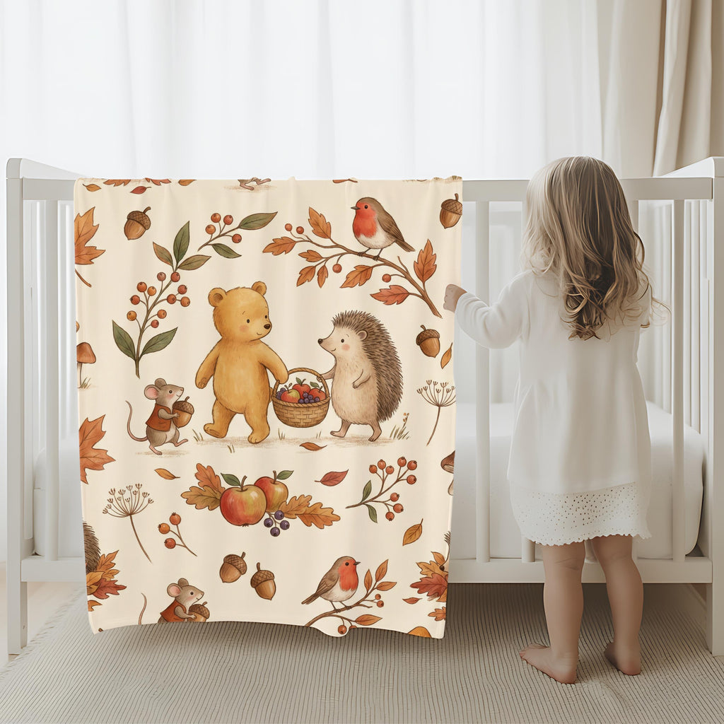 Winnie the Pooh Hedgehog Harvest Blanket | Woodland Autumn Nursery Throw