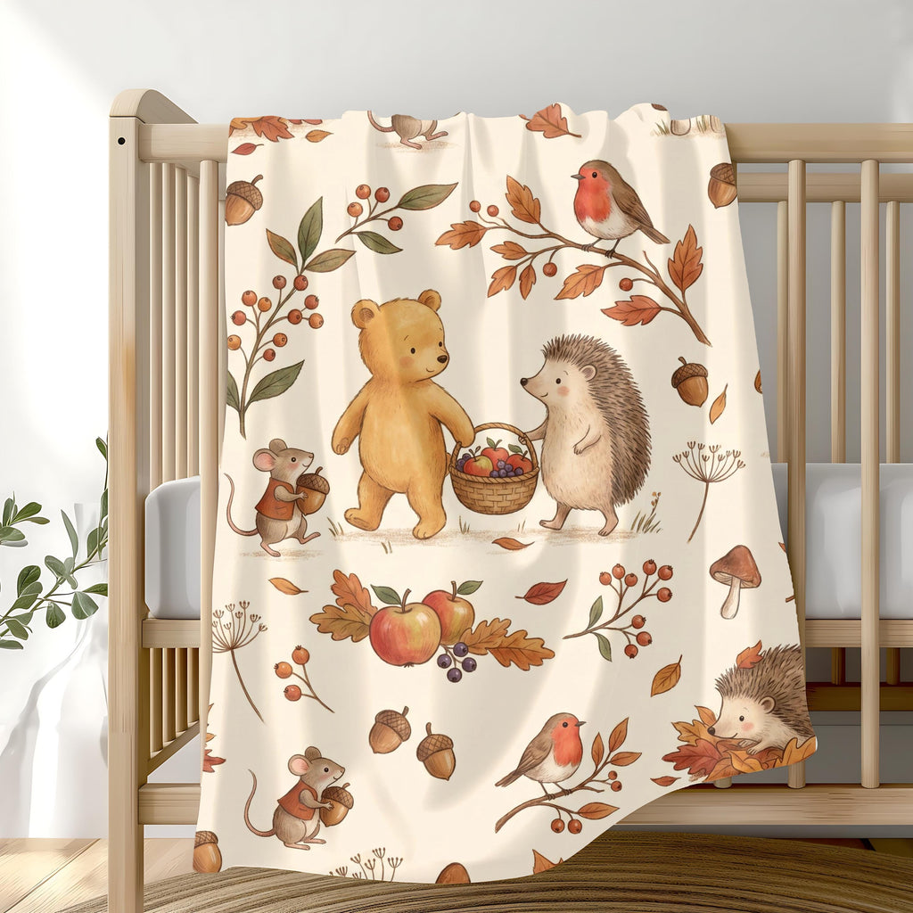 Winnie the Pooh Hedgehog Harvest Blanket | Woodland Autumn Nursery Throw