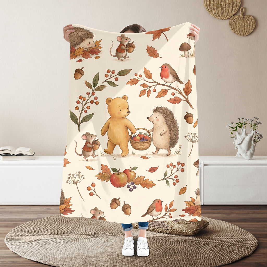 Winnie the Pooh Hedgehog Harvest Blanket | Woodland Autumn Nursery Throw