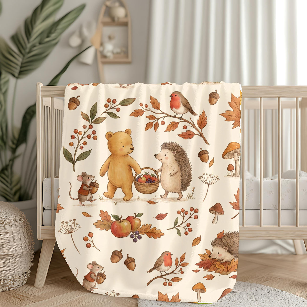 Winnie the Pooh Hedgehog Harvest Blanket | Woodland Autumn Nursery Throw