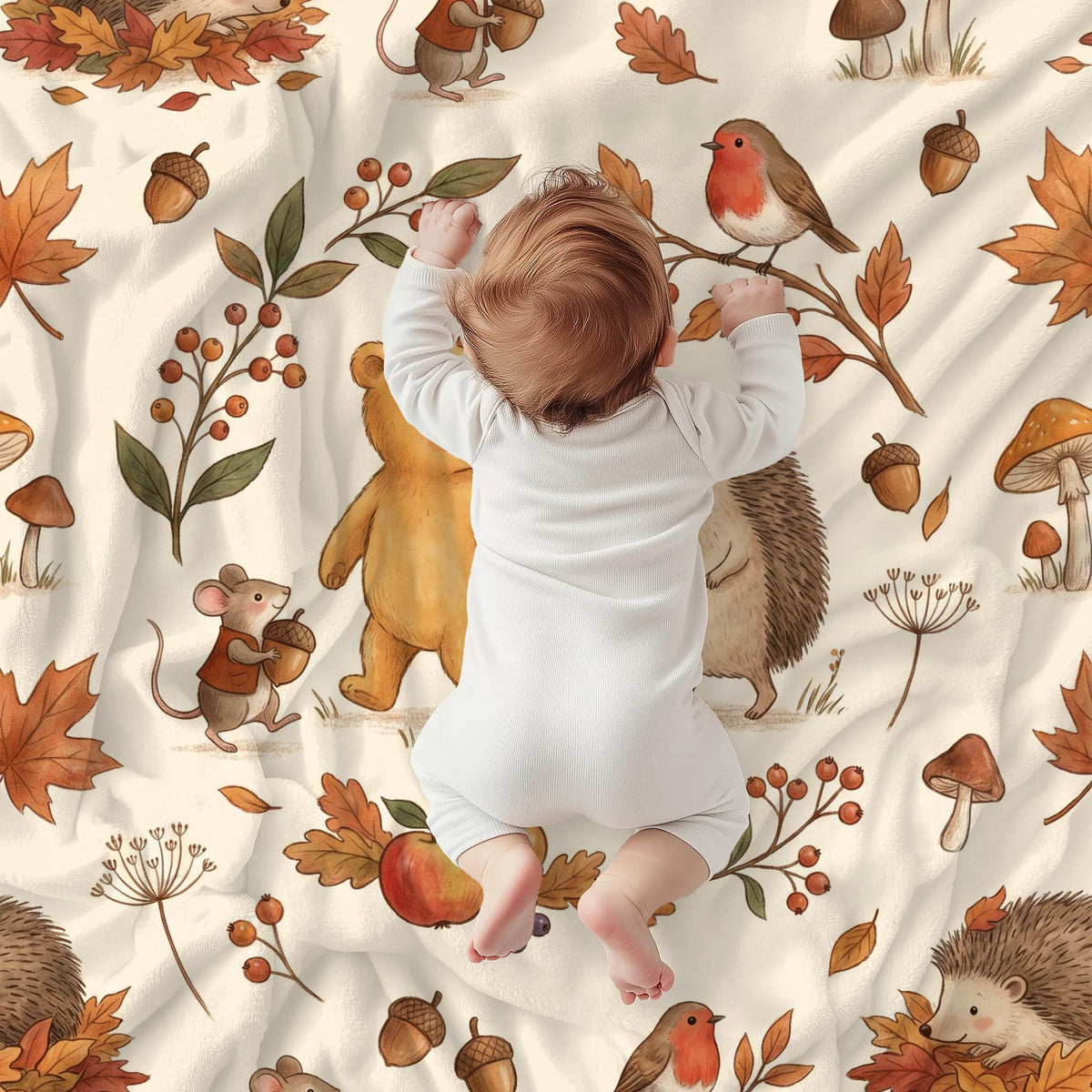 Winnie the Pooh Hedgehog Harvest Blanket | Woodland Autumn Nursery Throw