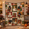 Black Cat Autumn Patchwork Quilt, Cozy Fall Reading Blanket, Pumpkin Cottagecore Throw