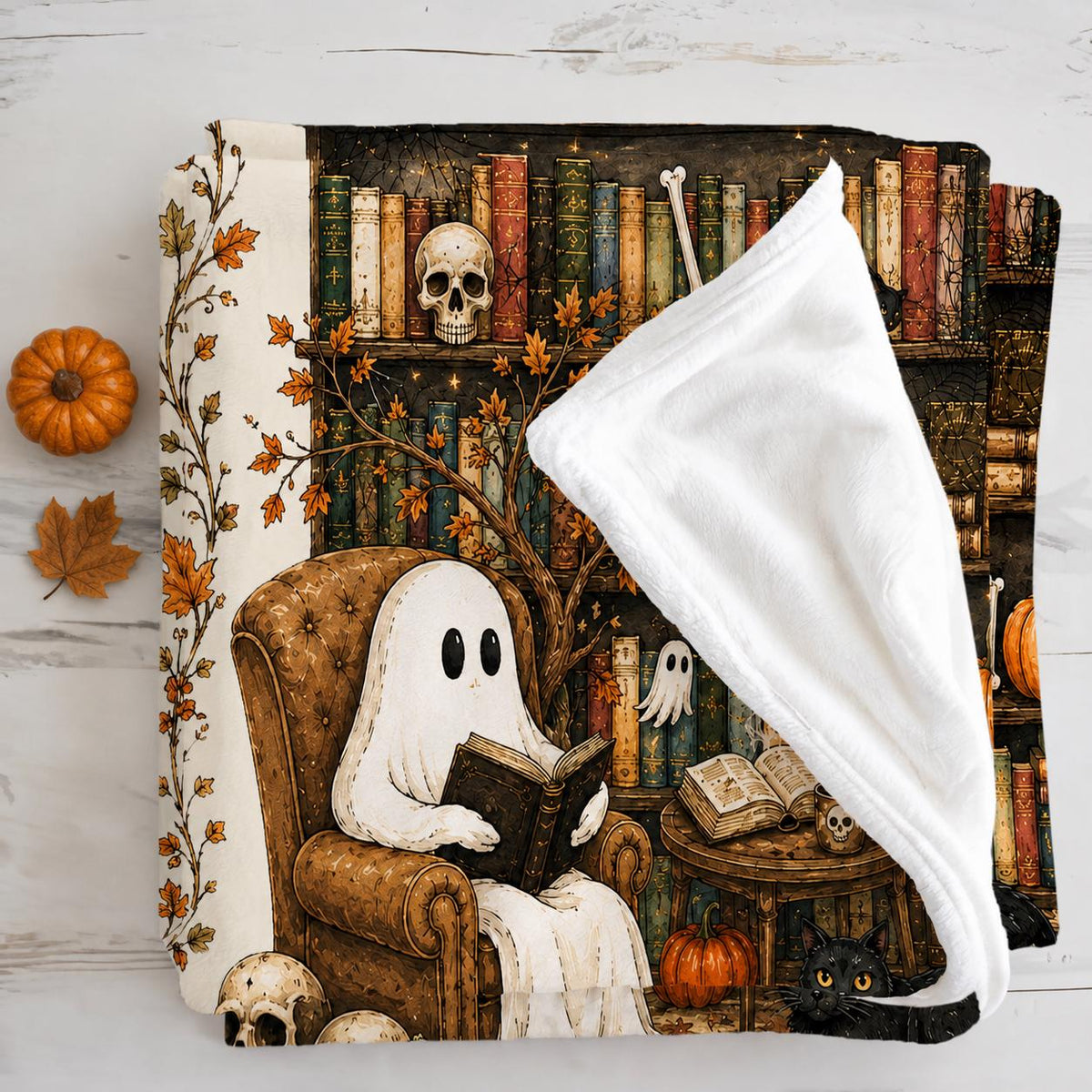 Booked for Halloween, Ghost Reading Blanket, Book Lover Gift, Fall Fleece Throw Blanket, Cozy Reading Blanket, Cute Autumn Home Decor