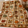 Fall Pumpkin Spice Quilt Blanket, Autumn Coffee and Pie Throw, Rustic Fall Floral Bedding, Cozy Farmhouse Decor, Thanksgiving Gift for Her