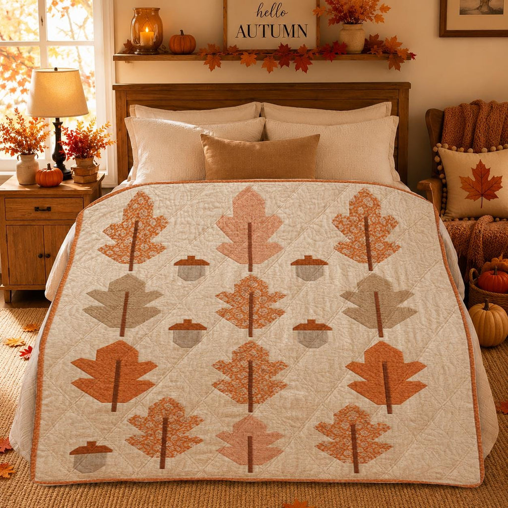 Autumn Leaf Quilt Blanket, Maple Patchwork Throw, Cozy Thanksgiving Home Decor