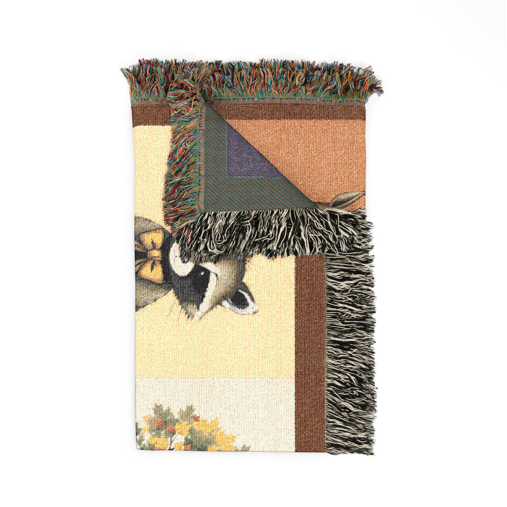 Woodland Animals Patchwork Woven Blanket | Raccoon Squirrel Possum Pumpkins Hay Wagon