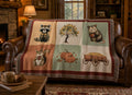 Woodland Animals Patchwork Woven Blanket | Raccoon Squirrel Possum Pumpkins Hay Wagon