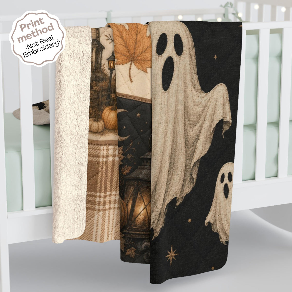 Halloween Plush Blanket Patchwork Throw Gift, Spooky Black Cat Ghost Scarecrow Sherpa Blanket Cute Fall Halloween Pumpkin Season Home Decor