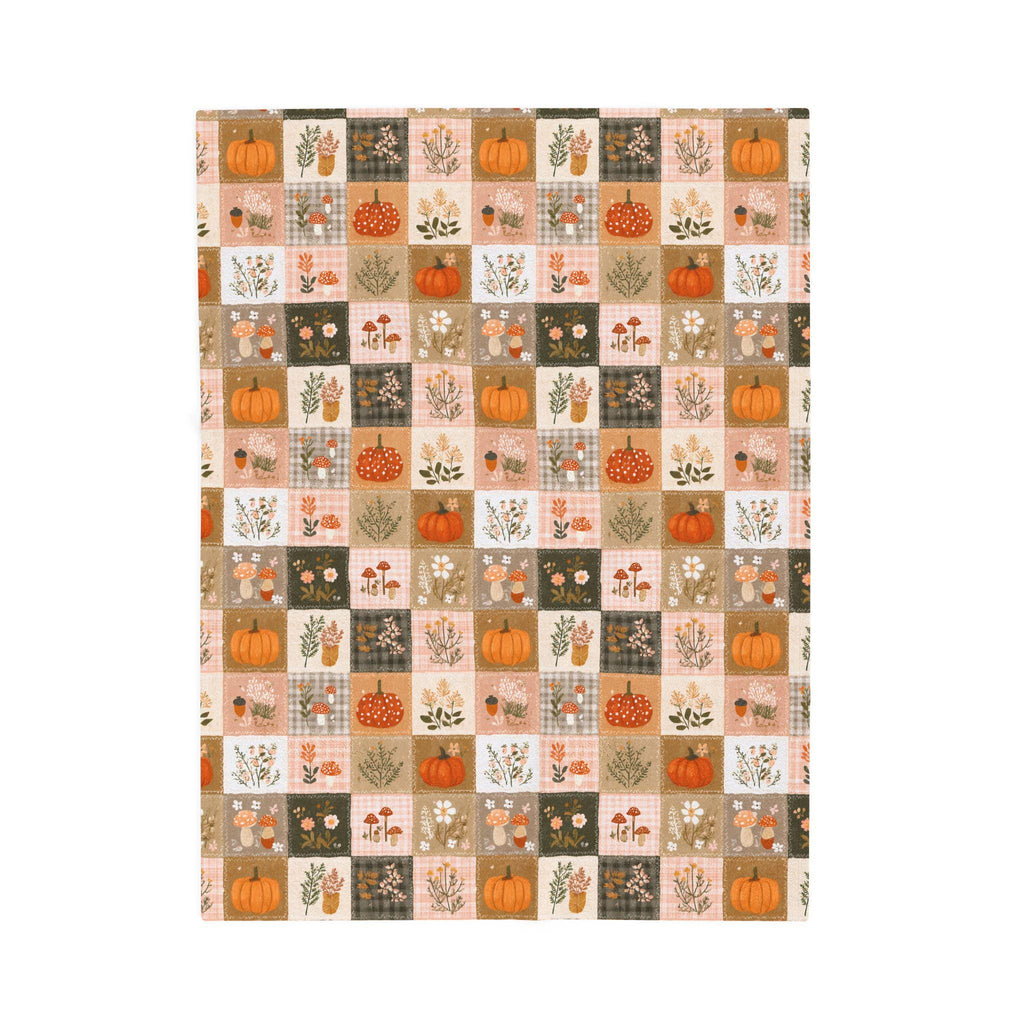 Patchwork Pumpkin Plush Blanket | Cozy Fall Harvest Plaid Throw