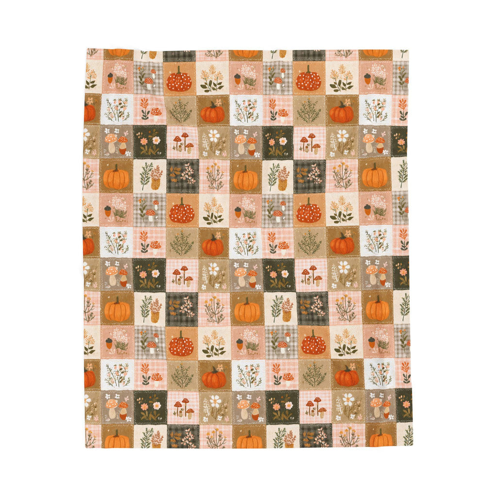 Patchwork Pumpkin Plush Blanket | Cozy Fall Harvest Plaid Throw